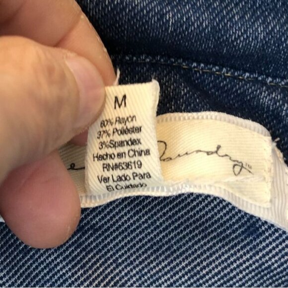 French Laundry Womens Shirt Medium Button Up Denim Roll-Tab Sleeves Casual Y2K - Picture 4 of 8